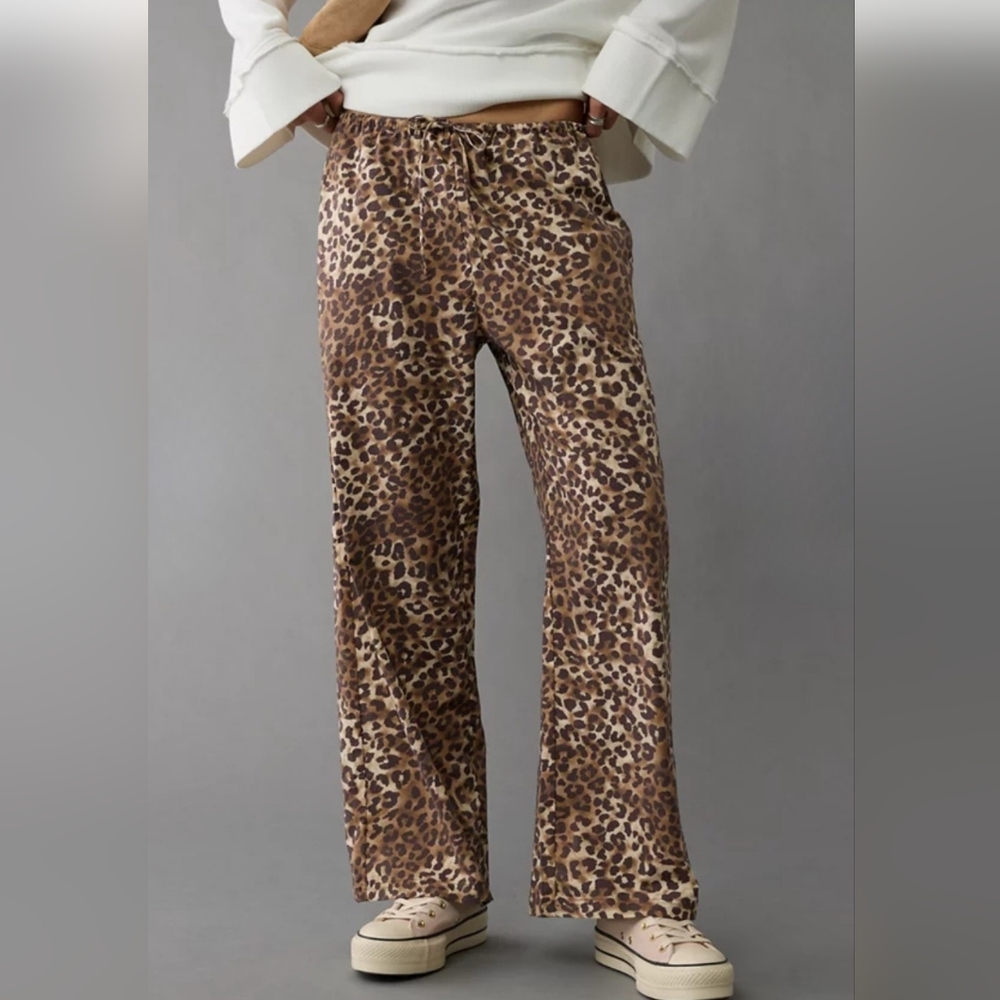 American Eagle Outfitters Leopard Print Wide Leg Pants - Brown